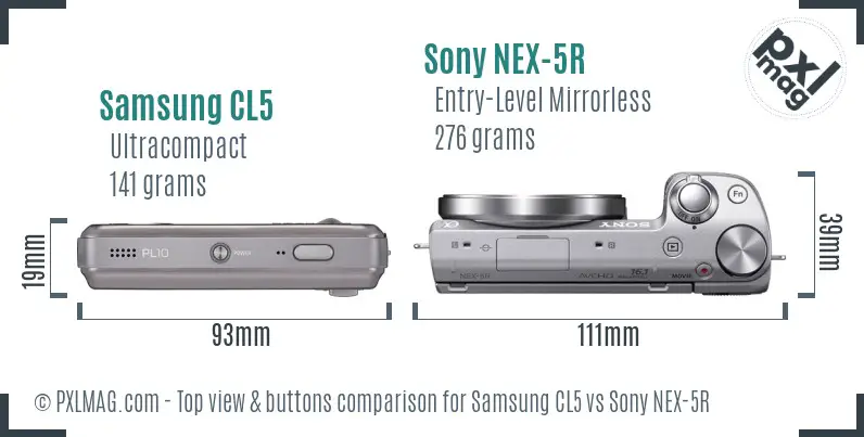 Samsung CL5 vs Sony NEX-5R top view buttons comparison Samsung CL5 vs Sony NEX-5R top view buttons comparison