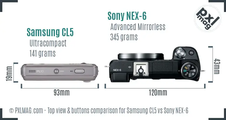 Samsung CL5 vs Sony NEX-6 top view buttons comparison