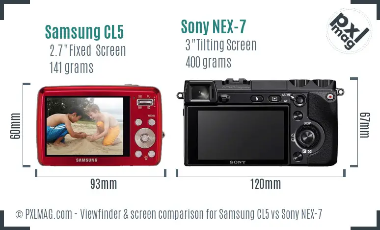 Samsung CL5 vs Sony NEX-7 Screen and Viewfinder comparison