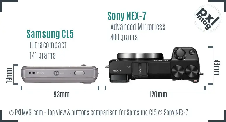 Samsung CL5 vs Sony NEX-7 top view buttons comparison