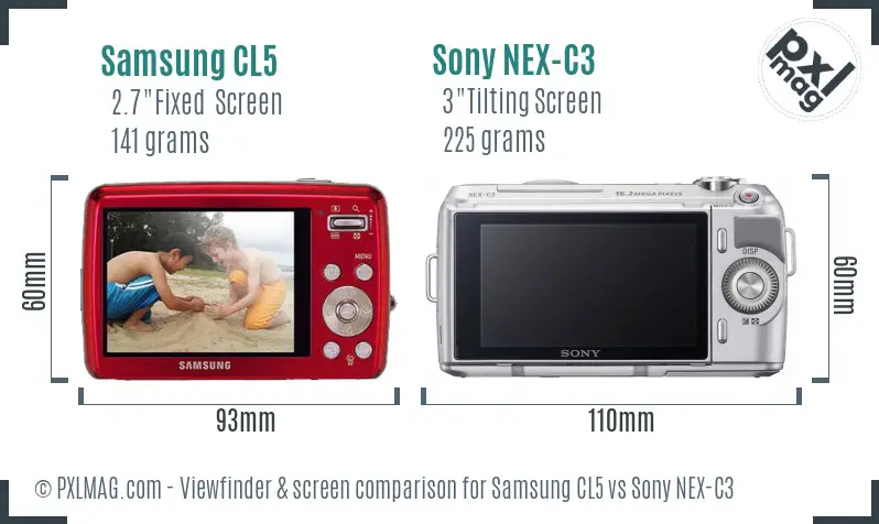 Samsung CL5 vs Sony NEX-C3 Screen and Viewfinder comparison