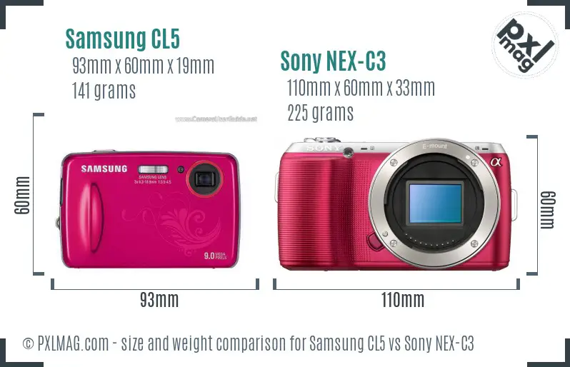 Samsung CL5 vs Sony NEX-C3 size comparison