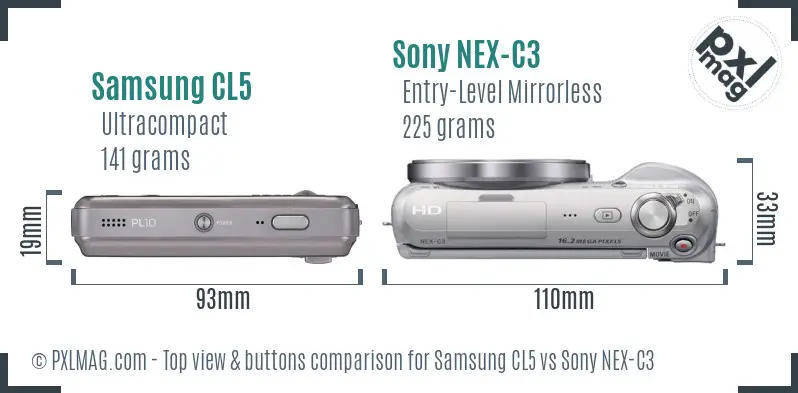 Samsung CL5 vs Sony NEX-C3 top view buttons comparison