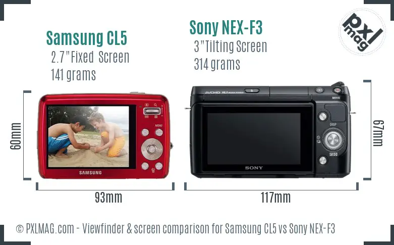 Samsung CL5 vs Sony NEX-F3 Screen and Viewfinder comparison