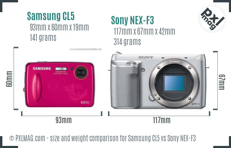 Samsung CL5 vs Sony NEX-F3 size comparison