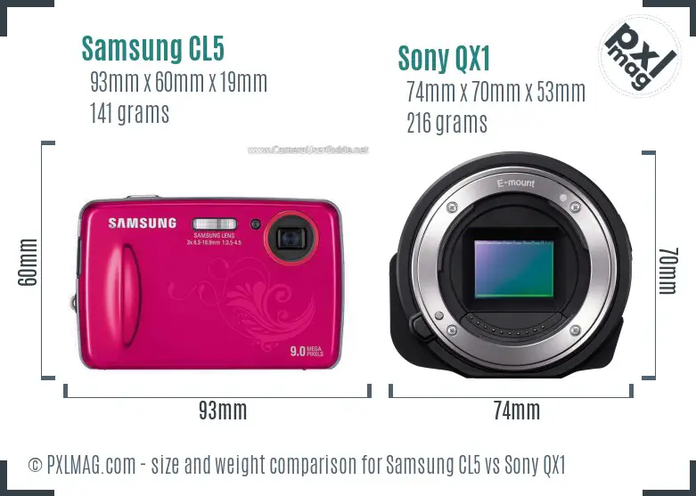 Samsung CL5 vs Sony QX1 size comparison