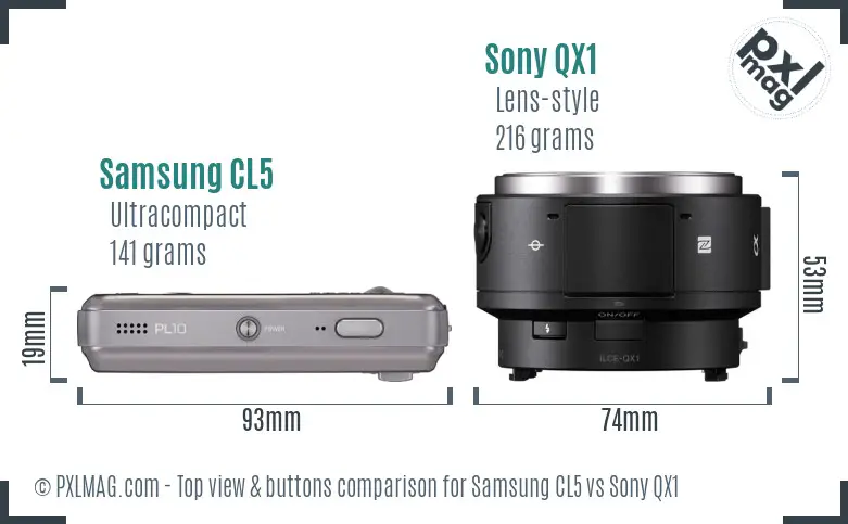 Samsung CL5 vs Sony QX1 top view buttons comparison