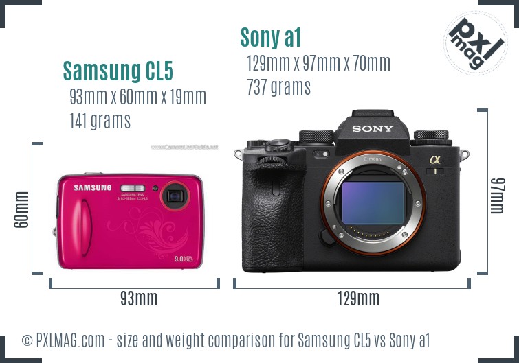 Samsung CL5 vs Sony a1 size comparison