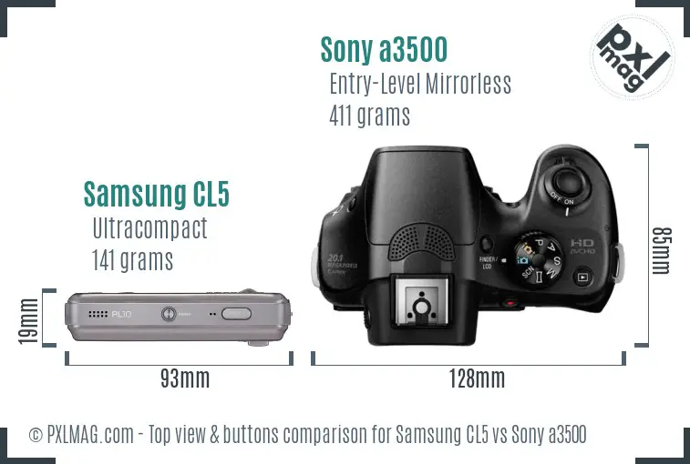 Samsung CL5 vs Sony a3500 top view buttons comparison
