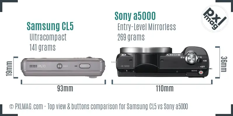 Samsung CL5 vs Sony a5000 top view buttons comparison