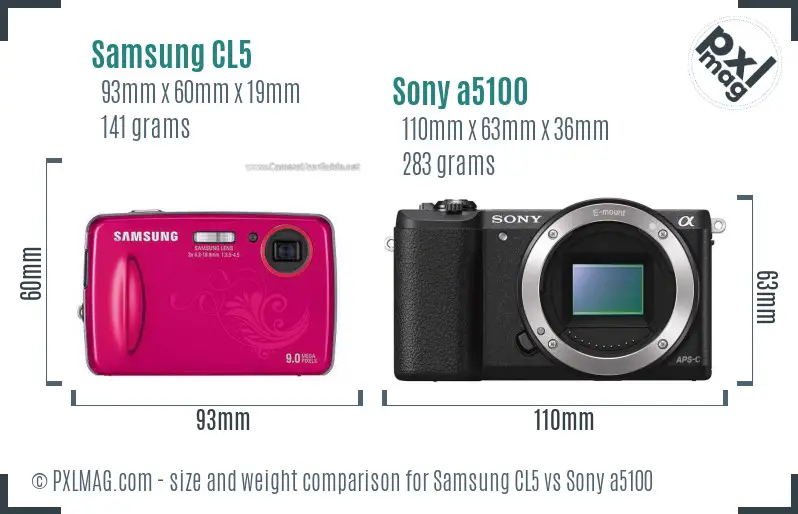 Samsung CL5 vs Sony a5100 size comparison