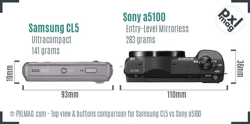 Samsung CL5 vs Sony a5100 top view buttons comparison