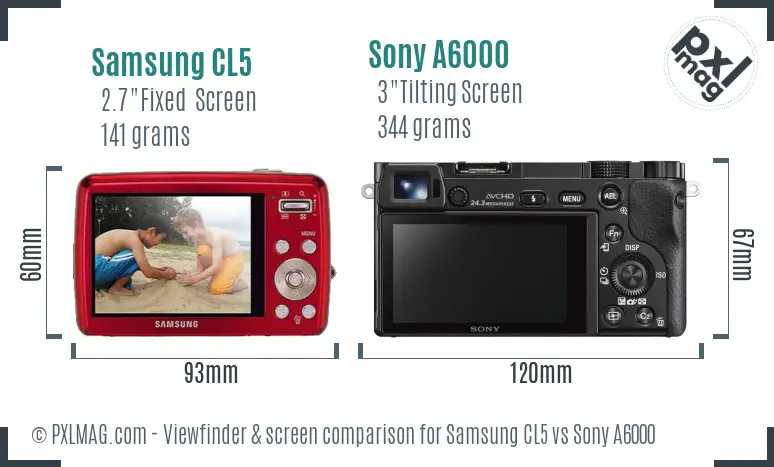 Samsung CL5 vs Sony A6000 Screen and Viewfinder comparison
