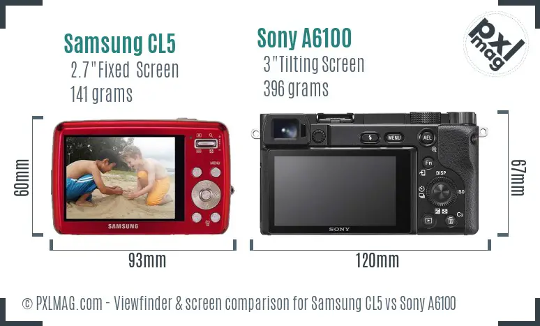 Samsung CL5 vs Sony A6100 Screen and Viewfinder comparison