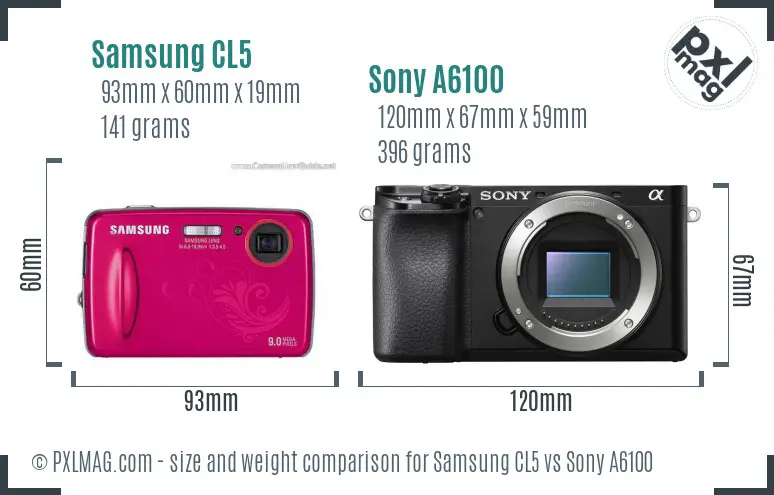 Samsung CL5 vs Sony A6100 size comparison
