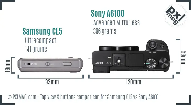 Samsung CL5 vs Sony A6100 top view buttons comparison