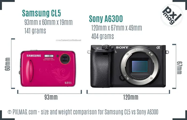 Samsung CL5 vs Sony A6300 size comparison