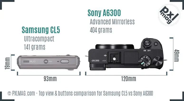 Samsung CL5 vs Sony A6300 top view buttons comparison