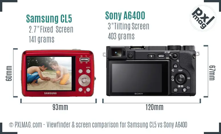 Samsung CL5 vs Sony A6400 Screen and Viewfinder comparison