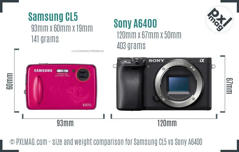 Samsung CL5 vs Sony A6400 size comparison