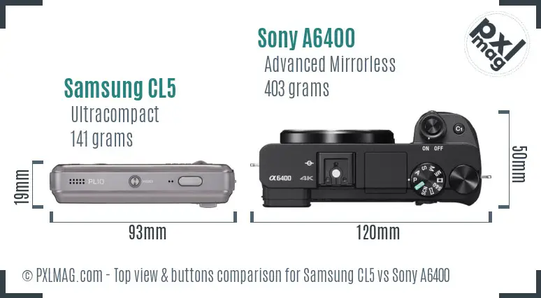 Samsung CL5 vs Sony A6400 top view buttons comparison