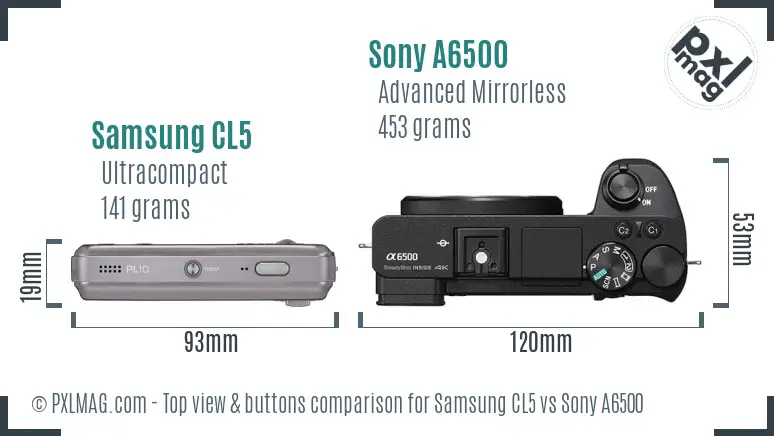 Samsung CL5 vs Sony A6500 top view buttons comparison