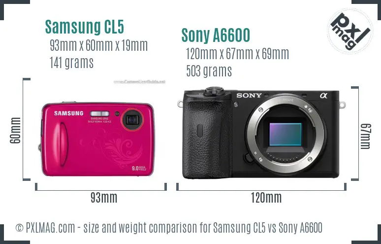 Samsung CL5 vs Sony A6600 size comparison