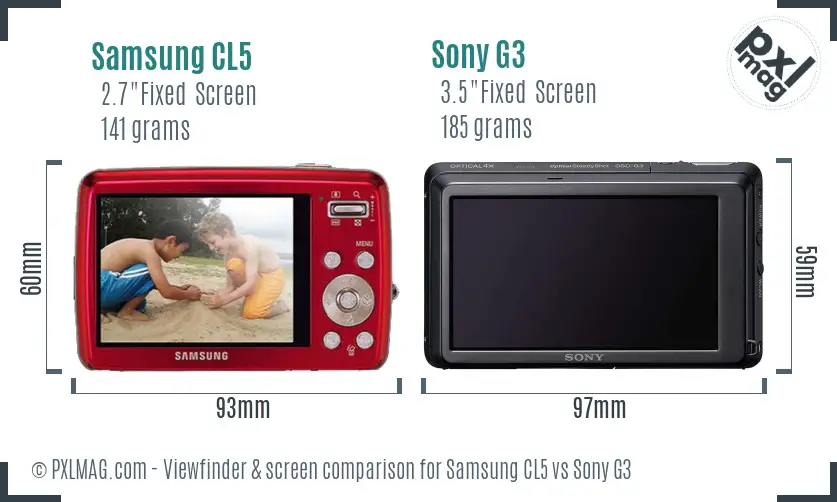 Samsung CL5 vs Sony G3 Screen and Viewfinder comparison