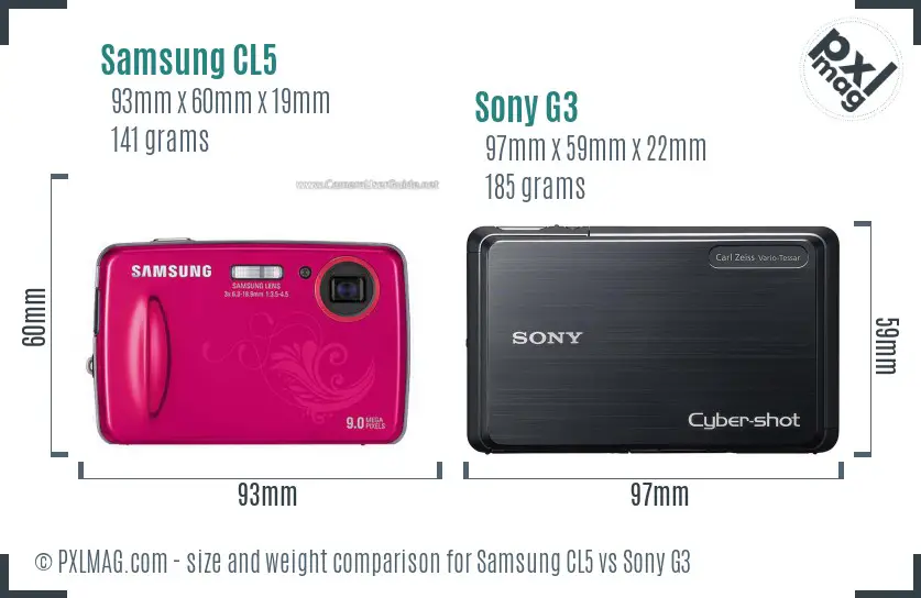 Samsung CL5 vs Sony G3 size comparison