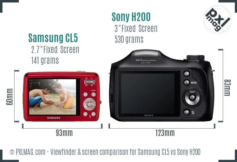 Samsung CL5 vs Sony H200 Screen and Viewfinder comparison Samsung CL5 vs Sony H200 Screen and Viewfinder comparison