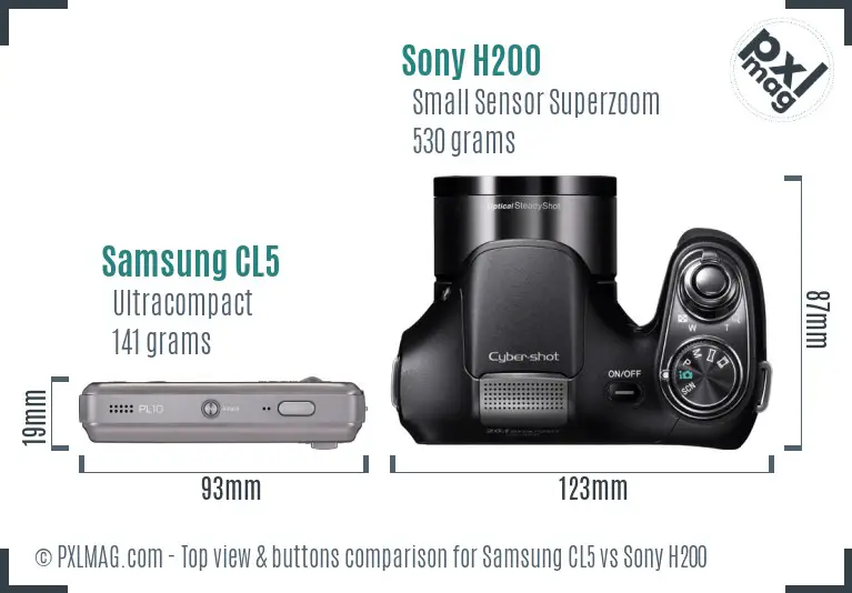 Samsung CL5 vs Sony H200 top view buttons comparison Samsung CL5 vs Sony H200 top view buttons comparison