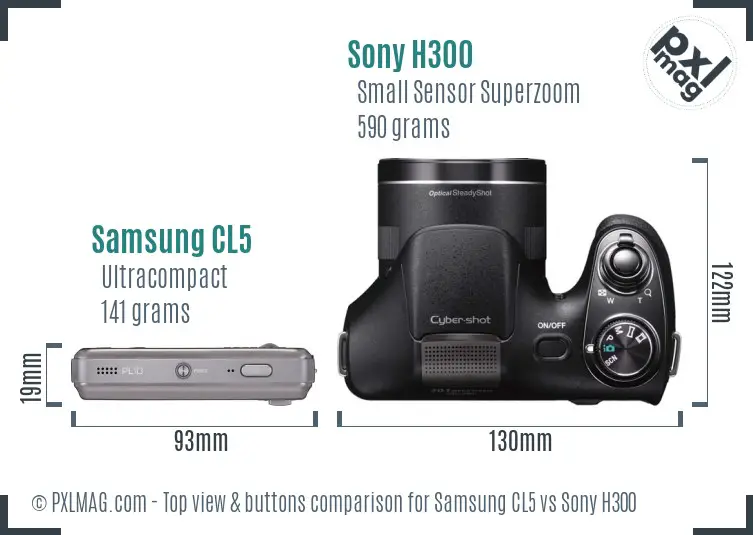 Samsung CL5 vs Sony H300 top view buttons comparison Samsung CL5 vs Sony H300 top view buttons comparison