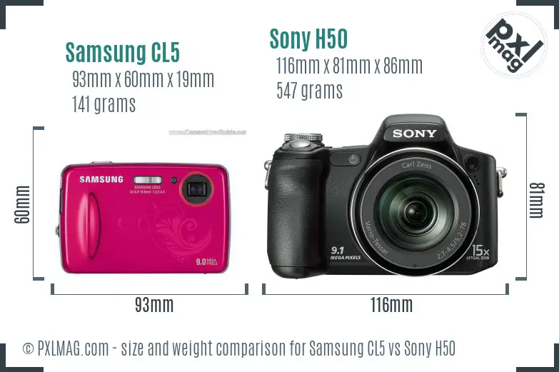 Samsung CL5 vs Sony H50 size comparison