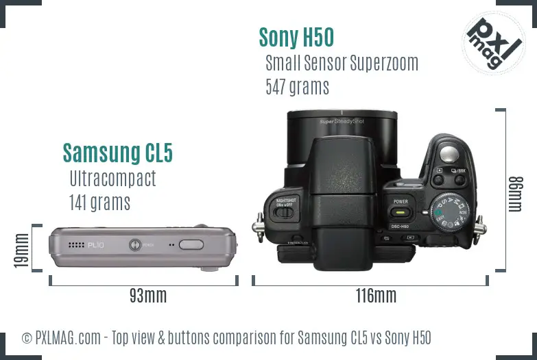 Samsung CL5 vs Sony H50 top view buttons comparison