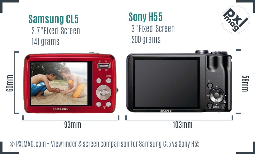 Samsung CL5 vs Sony H55 Screen and Viewfinder comparison