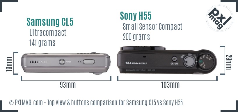Samsung CL5 vs Sony H55 top view buttons comparison
