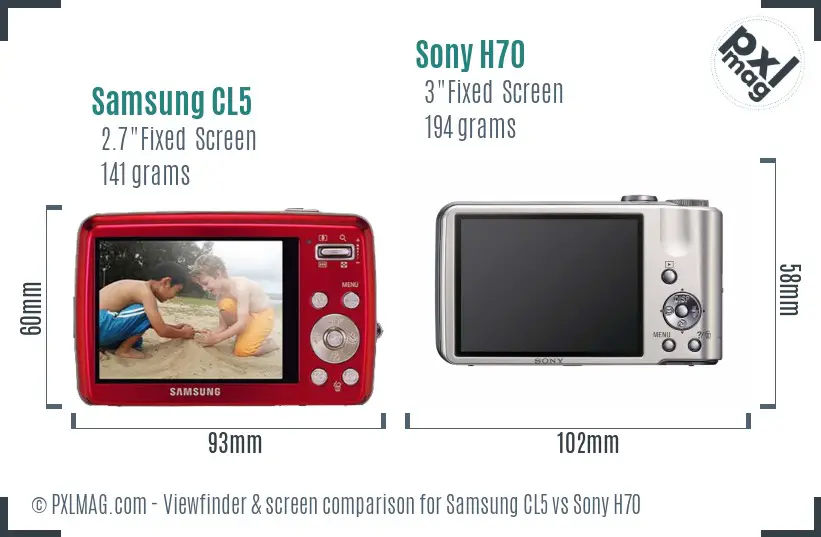 Samsung CL5 vs Sony H70 Screen and Viewfinder comparison