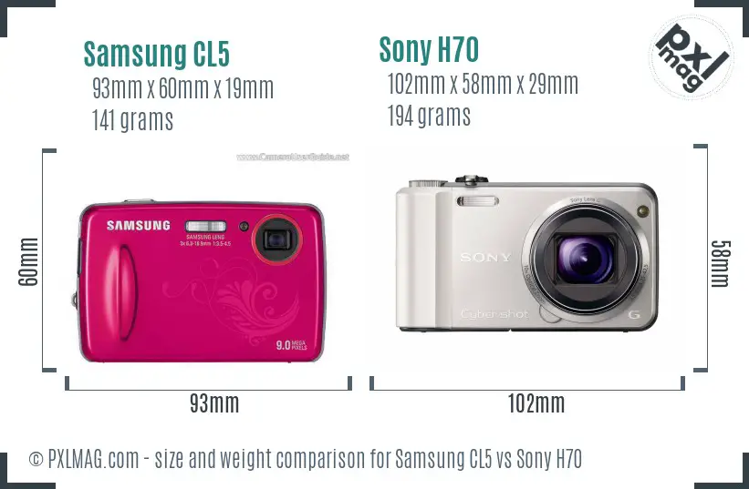 Samsung CL5 vs Sony H70 size comparison