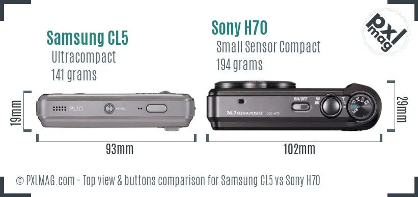 Samsung CL5 vs Sony H70 top view buttons comparison