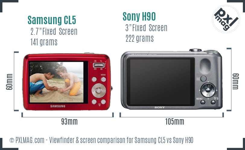 Samsung CL5 vs Sony H90 Screen and Viewfinder comparison