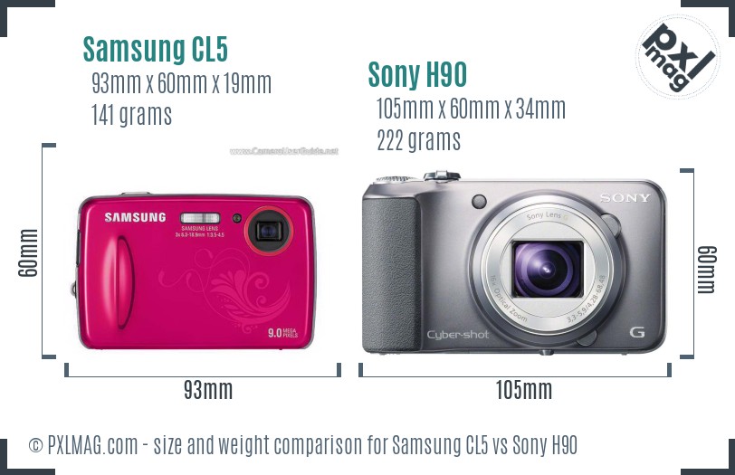 Samsung CL5 vs Sony H90 size comparison