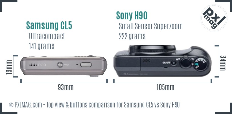 Samsung CL5 vs Sony H90 top view buttons comparison