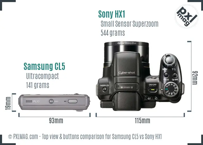 Samsung CL5 vs Sony HX1 top view buttons comparison Samsung CL5 vs Sony HX1 top view buttons comparison