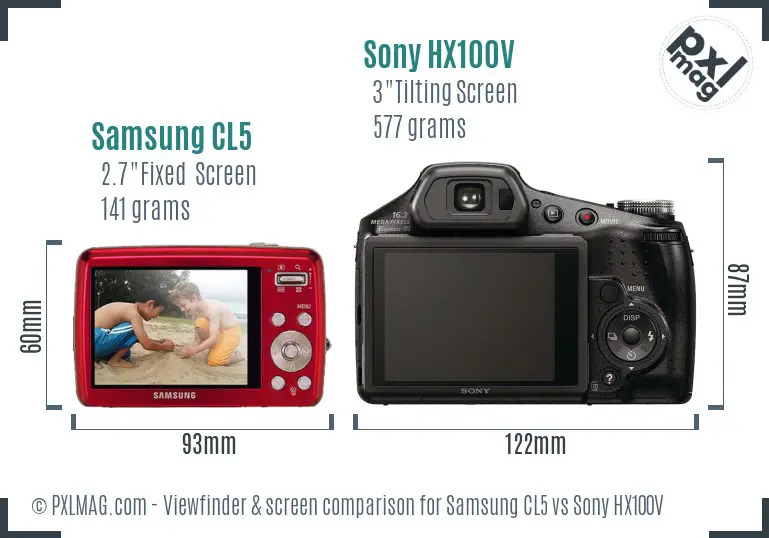 Samsung CL5 vs Sony HX100V Screen and Viewfinder comparison