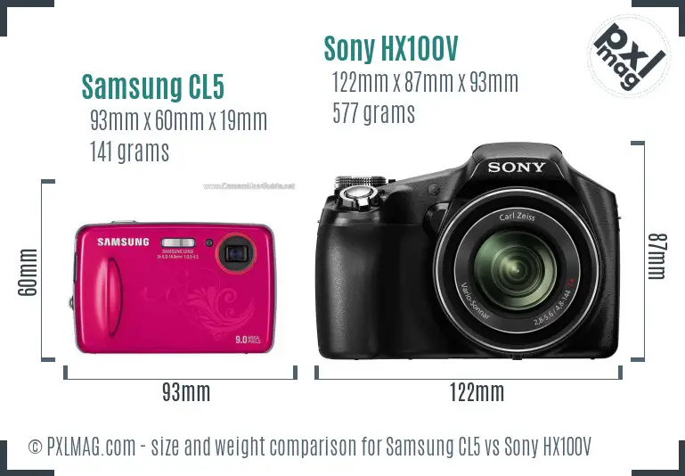 Samsung CL5 vs Sony HX100V size comparison