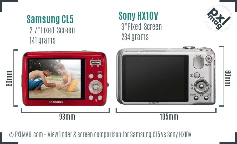 Samsung CL5 vs Sony HX10V Screen and Viewfinder comparison