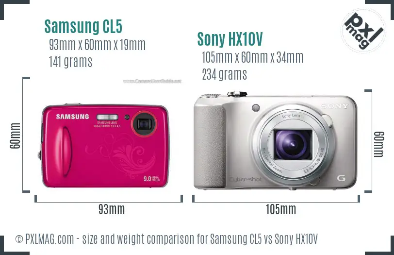 Samsung CL5 vs Sony HX10V size comparison
