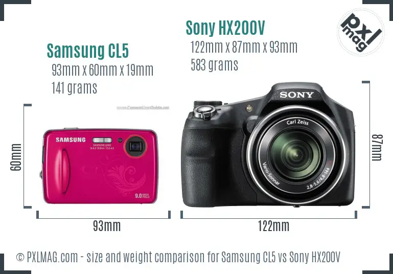 Samsung CL5 vs Sony HX200V size comparison Samsung CL5 vs Sony HX200V size comparison