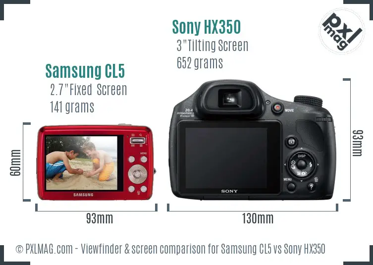 Samsung CL5 vs Sony HX350 Screen and Viewfinder comparison Samsung CL5 vs Sony HX350 Screen and Viewfinder comparison