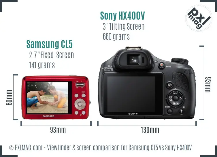 Samsung CL5 vs Sony HX400V Screen and Viewfinder comparison